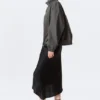 Low Rise Satin Midi Skirt – Black