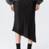 Low Rise Satin Midi Skirt – Black