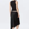 Low Rise Satin Midi Skirt – Black