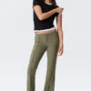 Low Rise Skinny Flared Leg Trousers – Dark Khaki Green