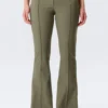 Low Rise Skinny Flared Leg Trousers – Dark Khaki Green