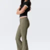 Low Rise Skinny Flared Leg Trousers – Dark Khaki Green