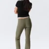 Low Rise Skinny Flared Leg Trousers – Dark Khaki Green