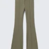 Low Rise Skinny Flared Leg Trousers – Dark Khaki Green