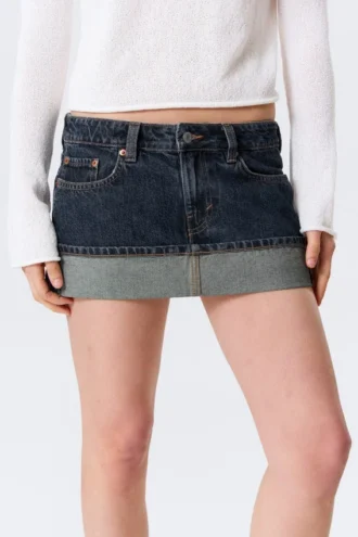Low Rise Slim Denim Mini Skirt – Blue Anthem – Medium Blue