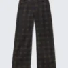 Low Rise Straight Leg Checked Twill Trousers – Dark Brown Haze