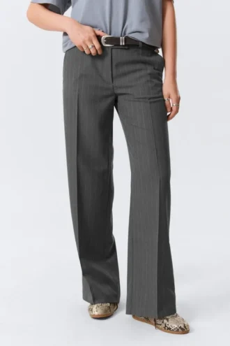 Low Rise Suiting Trousers – Pinstriped Grey Melange