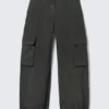 Low Rise Wide Leg Cargo Trousers – Dark Grey