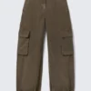 Low Rise Wide Leg Cargo Trousers – Dark Khaki