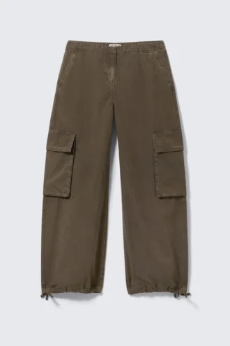 Low Rise Wide Leg Cargo Trousers – Dark Khaki