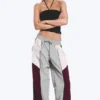 Low Rise Wide Leg Colourblock Trousers – Grey/Pink/Red