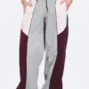 Low Rise Wide Leg Colourblock Trousers – Grey/Pink/Red