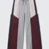 Low Rise Wide Leg Colourblock Trousers – Grey/Pink/Red
