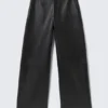 Low Rise Wide Leg Leather Trousers – Black