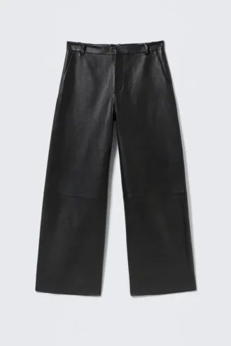 Low Rise Wide Leg Leather Trousers – Black