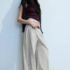 Low Rise Wide Leg Pleated Trousers – Light Mole