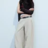 Low Rise Wide Leg Pleated Trousers – Light Mole