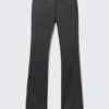 Low Rise Zip-Hem Satin Rhinestone Trousers – Dark Grey – Rhinestones