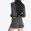 Low Waist Mini Suiting Shorts – Dark Grey Melange