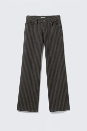 Low Waist Pinstripe Cotton Trousers – Striped Dark Grey
