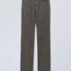 Low Waist Slim Straight Corduroy Trousers – Dark Khaki Green