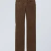 Low Waist Slim Straight Corduroy Trousers – Dusty Brown