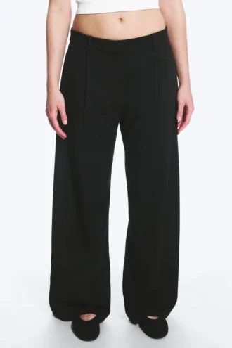 Low Waist Wide Suiting Trousers – Black