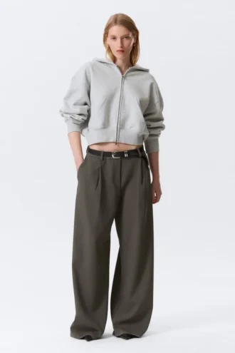 Low Waist Wide Suiting Trousers – Dark Grey