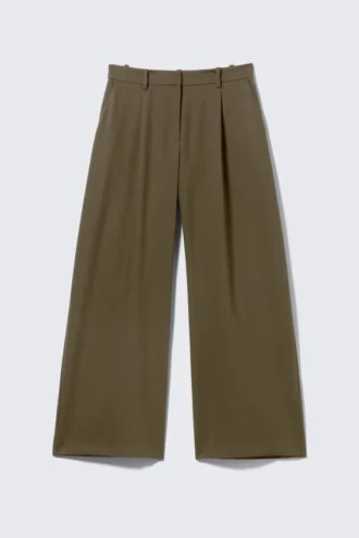 Low Waist Wide Suiting Trousers – Dark Khaki Green