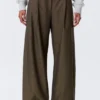 Low Waist Wide Suiting Trousers – Dark Mole – Pinstripe