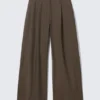 Low Waist Wide Suiting Trousers – Dark Mole – Pinstripe