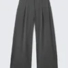 Low Waist Wide Suiting Trousers – Pinstriped Grey Melange