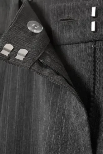 Low Waist Wide Suiting Trousers – Pinstriped Grey Melange