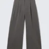 Low Waist Wide Suiting Trousers – Striped Dark Grey