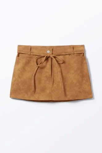 Low Waisted Faux Suede Mini Skirt – Brown