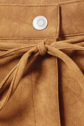 Low Waisted Faux Suede Mini Skirt – Brown