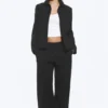 Low-Waisted Loose Fit Suit Trousers – Pinstriped Black