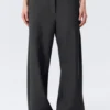 Low-Waisted Loose Fit Suit Trousers – Pinstriped Dark Grey