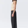 Low-Waisted Loose Fit Suit Trousers – Pinstriped Dark Grey