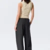 Low-Waisted Loose Fit Suit Trousers – Pinstriped Dark Grey