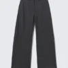 Low-Waisted Loose Fit Suit Trousers – Pinstriped Dark Grey