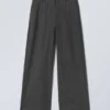 Low-Waisted Loose Fit Suit Trousers – Striped Dark Grey