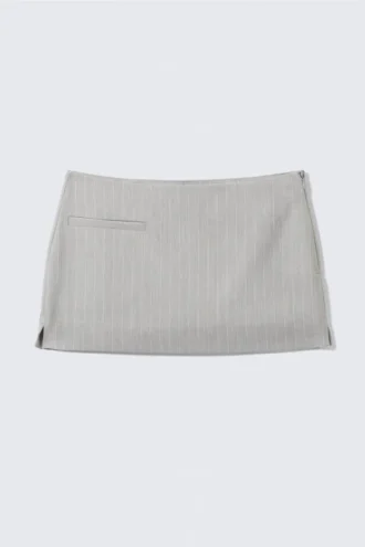 Low Waisted Mini Suiting Skirt – Light Grey – Pinstripe