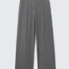 Low Waisted Pleated Suiting Trousers – Dark Grey