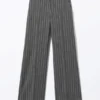 Low Waisted Pleated Suiting Trousers – Striped Dark Grey