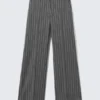 Low Waisted Pleated Suiting Trousers – Striped Dark Grey