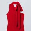 Lyocell One-Shoulder Tie Top – Red