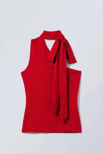Lyocell One-Shoulder Tie Top – Red