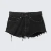 Maia Mid Rise Denim Hot Pants – Tuned Black – Black