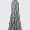 Maxi Jacquard Halterneck Dress – Grey